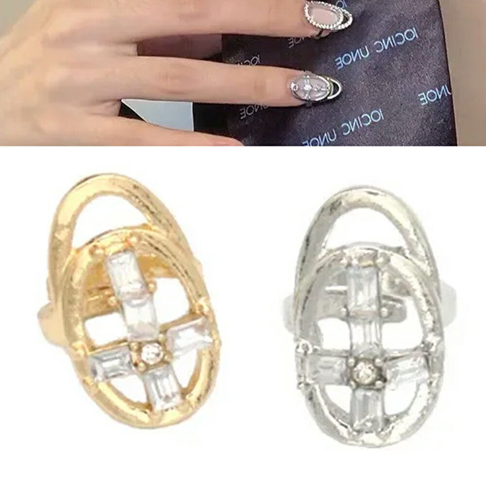 ジュエルクロスネイルリング 1個販売 フリーサイズ 十字架 キュービックジルコニア 金色 ゴールド 銀色 シルバー クリスタル キラキラ ジュエル 石付き ストーン チップリング 指先の指輪 爪の指輪 関節の指輪 メンズ レディース 調整 結婚式 プレゼント(4.0)