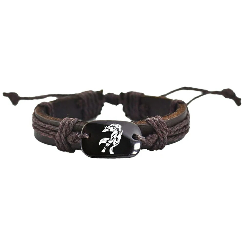 ウルフ レザーブレス 1個販売 オオカミ 狼 動物 アニマル 革のブレスレット メンズ レディース ブラウン 茶色 プレゼント 皮 バングル 長さも調整的る 手首 おしゃれ ギフト 誕生日 バックルタイプ ミサンガ 手作り 編み込み アクリル