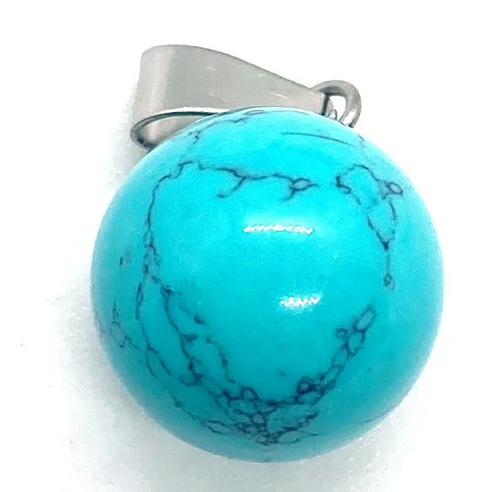 [天然石 14mm ] ラウンドペンダントトップ（ターコイズ） 1個販売 トルコ石 水色 ブルー ストーン メンズ レディース サージカルステンレス316L製のバチカン パワーストーン ヒーリングストーン 首飾り チャームパーツ ネックレス プレゼント ペアルック 彼氏 彼女