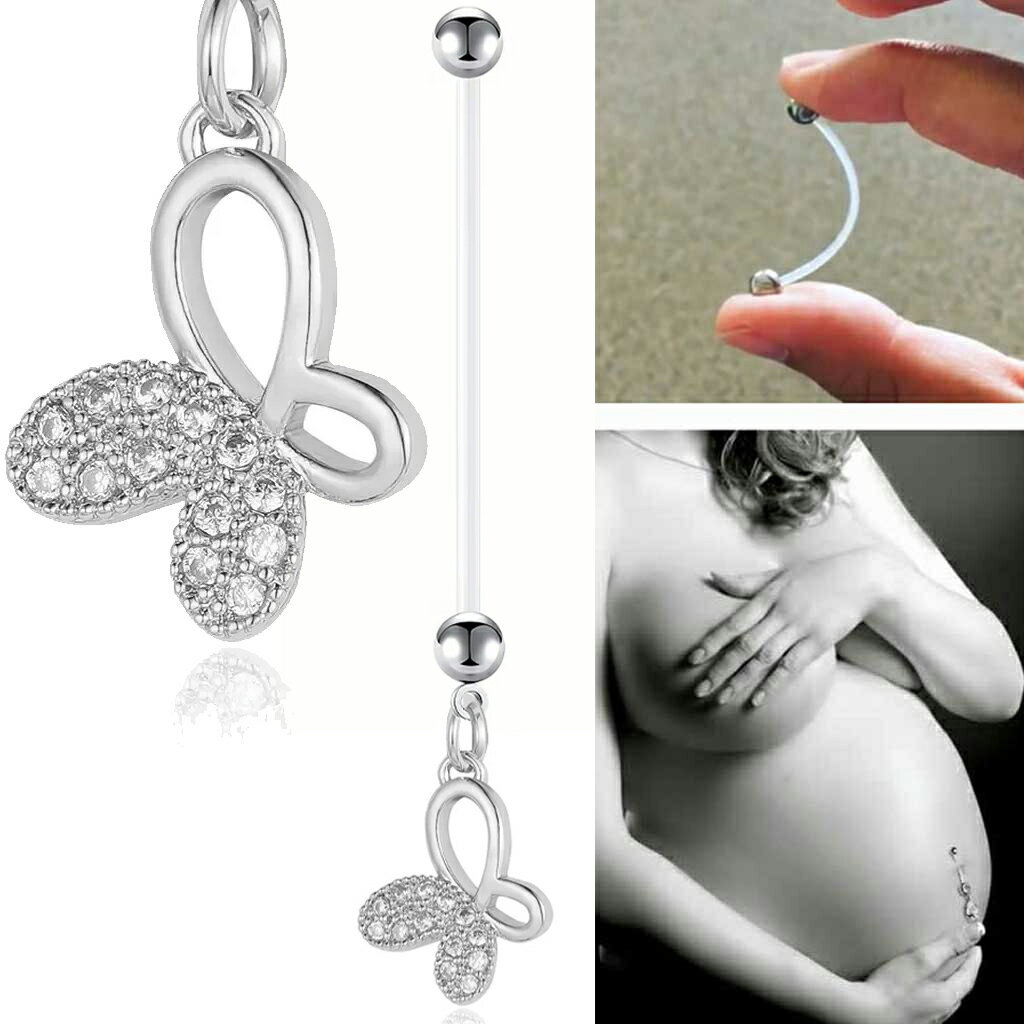 Body Earrings - [妊婦用 へそピアス 14G] バタフライ テフロンヘソピアス 1個販売 蝶 チョウ アゲハ クリスタル ジュエル キラキラ 石付き ストーン 14ゲージ 臍ピアス ボディピアス 出産祝い 妊娠 マタニティ ホールケア ママ 赤ちゃん ベビー プレゼント ギフト 曲がる 柔らかい