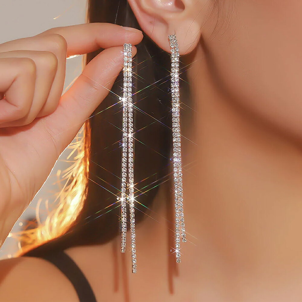 Rakuten - ダブルラインクリスタルウエディングジュエリーピアス 1ペア シルバー 結婚式 新婦 結婚式 披露宴 衣装 長い 揺れる ジルコニア ラインストーン レディース プレゼント 20G 20ゲージ 女性 舞台 ブライダル 花嫁 綺麗 おしゃれ 人気 コンサート 2本 2連 シャンデリア 可愛い