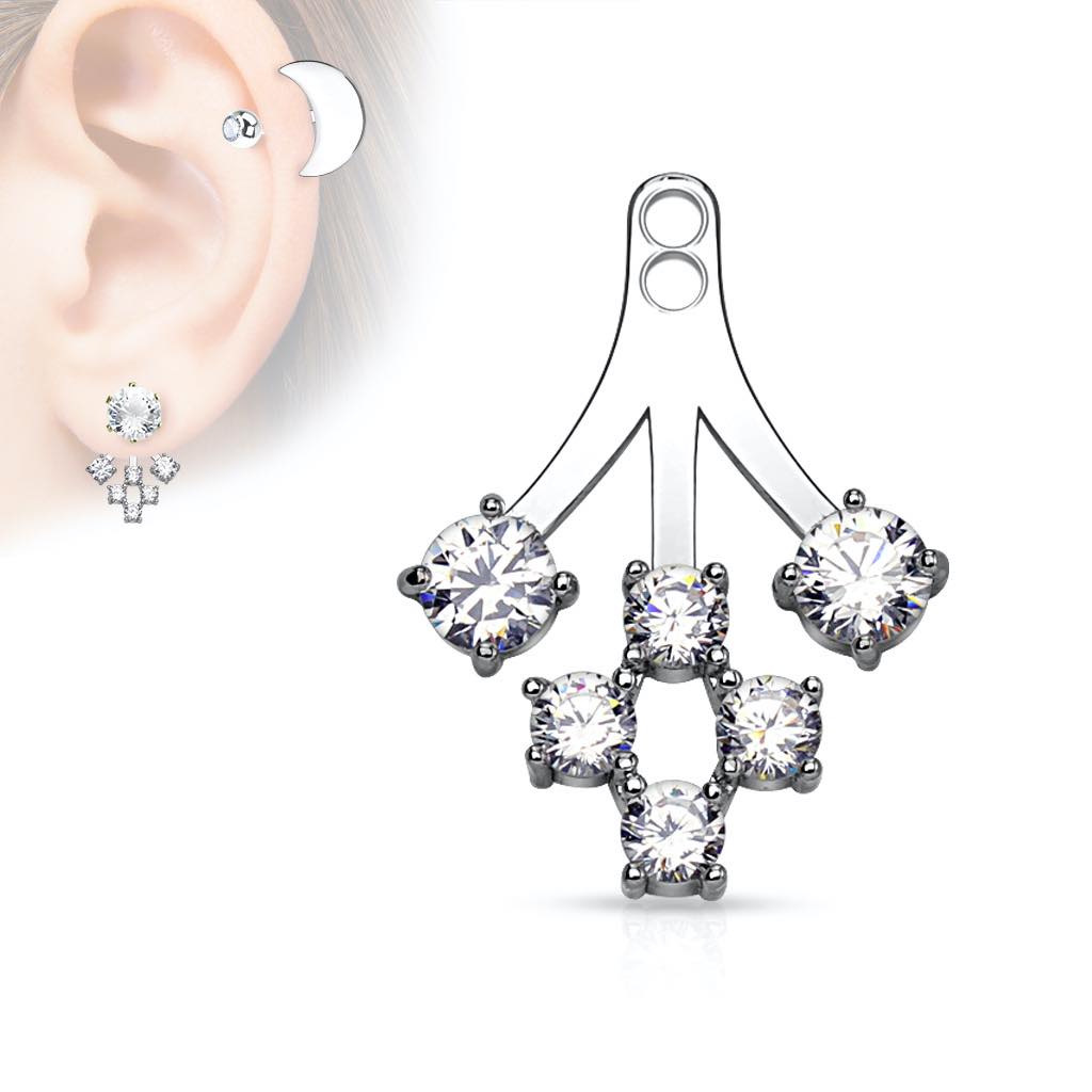 [ピアス ボディピアス用パーツ 20G 18G 16G 対応] CZクラスターシールド 1個販売 アンテナヘリックス ヘリックスラップ メンズ レディース 女 プレゼント ジャケットピアス 軟骨 人気 20ゲージ 18ゲージ 16ゲージ チャーム 穴開き クリスタル フラワー 花 ジルコニア