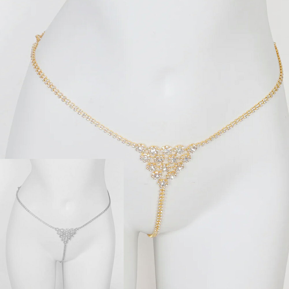 トライアングル クリスタルビキニTバックボトムボディチェーン クサリ 三角形 下着 アンダー 水着の下 パンツ 洋服 水着 鎖 ジルコニア ラインストーン ウエストチェーン ティーバック ベリーダンス レディース ベリーチェーン 胸 首 ゴールドチェーン シルバーチェーン