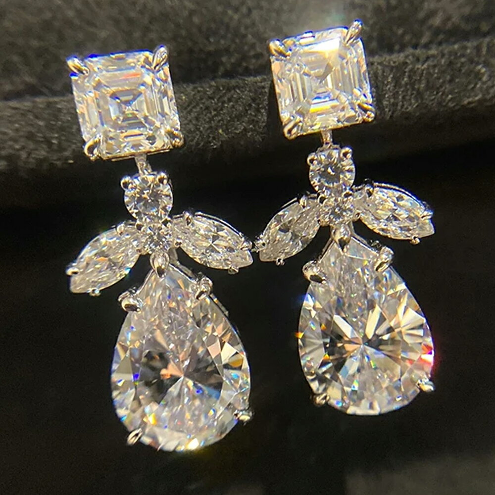 Luxury Crystal Drop Earrings / Sold as a Pair / 20G (20 Gauge) / Party Jewel Stone Women's Fashion Earrings / Stud Earrings / Stud Earrings / Silver / Silver Color / Teardrop / Square / Teardrop / Wedding / Party / Gift / Adult Cute