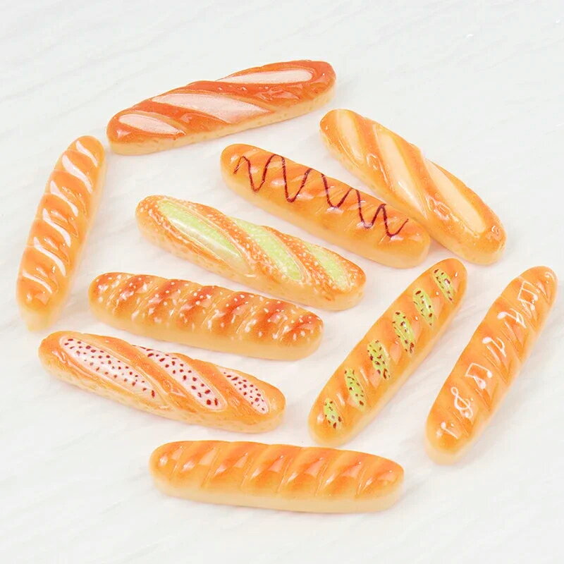 フランスパン アクリルパーツ/3個セット販売 DIY クラフトパーツ ドールハウス 人形の家 食べ物 フード パン屋 バケット シェフ リアル 食品サンプル 手作り 部品 3D 立体 面白い ミニチュア フィギア ジオラマ