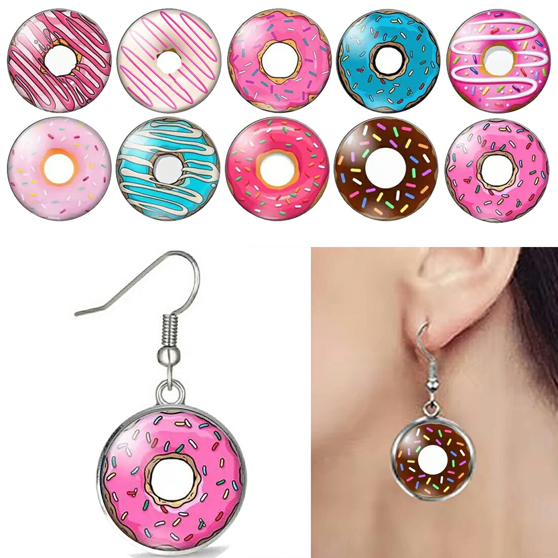 Rakuten - [ファッションピアス 20G ] シュガードーナツ ステンレスピアス 1個販売 片耳 サージカルステンレス316L 20ゲージ メンズ レディース プレゼント 丸い 銀色 シルバー フックピアス バレンタインデー チョコレート スイーツ デザート ホワイトデー ドーナッツ