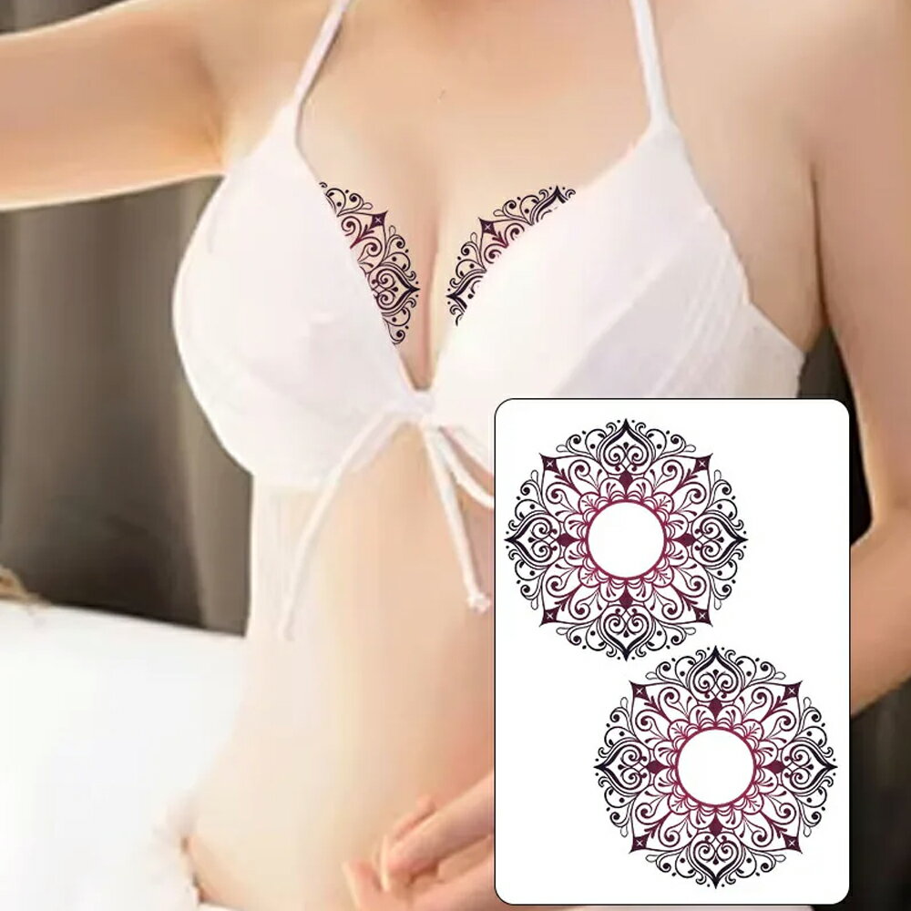 ニップル用 フェイクタトゥーステッカー 1シート 乳首用 パルメット ゴシック 黒色 ブラック 水着 ビキニ 下着 ダンス ダンサー 踊り子 胸チラ タトゥシール メンズ レディース 仮装 変装 入れ墨 小道具 衣装 映画 ドラマ テレビ 撮影 コスプレ 大きい 刺青 偽物