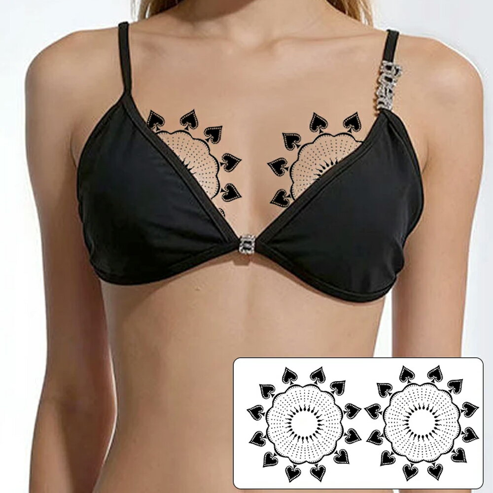 ニップル用 フェイクタトゥーステッカー 1シート 乳首用 スペード オタマジャクシ 黒色 ブラック 水着 ビキニ 下着 ダンス ダンサー 踊り子 胸チラ タトゥシール メンズ レディース 仮装 変装 入れ墨 小道具 衣装 映画 ドラマ テレビ 撮影 コスプレ 大きい 刺青 偽物