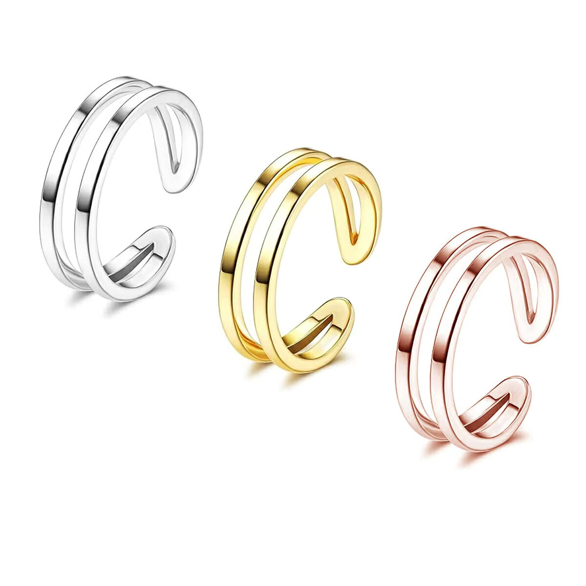 ピアス専門ショップGreen Piercingのステンレス ダブルライン トゥリング 1個販売 リングサイズ/09号 フリーサイズ シンプル 2連風 プレーン シルバー ゴールド ピンクゴールド 足の指輪 トーリング 足のリング ピンキーリング レディース メンズ ファランジリング ミニリング｜アングル2