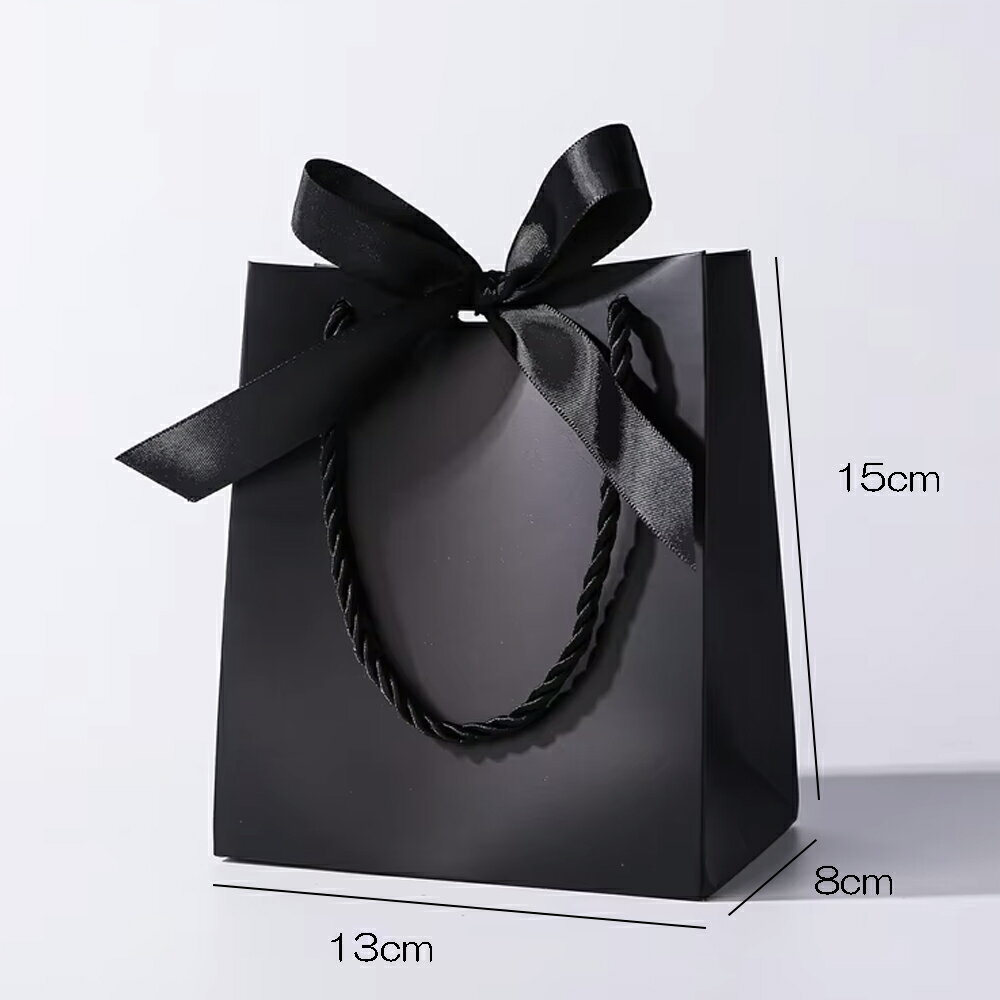 15cmx13cmx8cm リボン付きギフト用手提げペーパーバック（ブラック） 1個販売 紙袋...