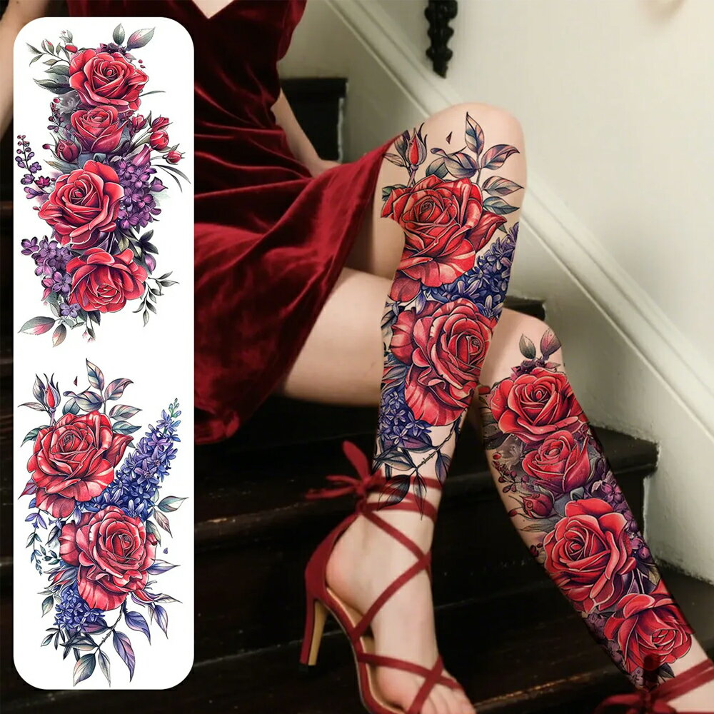 Rakuten - 大きめフェイクタトゥーステッカー 2枚入り 2シート 藤の花 ローズ 花 薔薇 ばら バラ フラワー タトゥシール メンズ レディース 仮装 変装 入れ墨 小道具 衣装 映画 ドラマ テレビ 撮影 コスプレ 大きい 胸 肩 背中 お腹 太腿 足首 腰 太もも 黒色 刺青 偽物