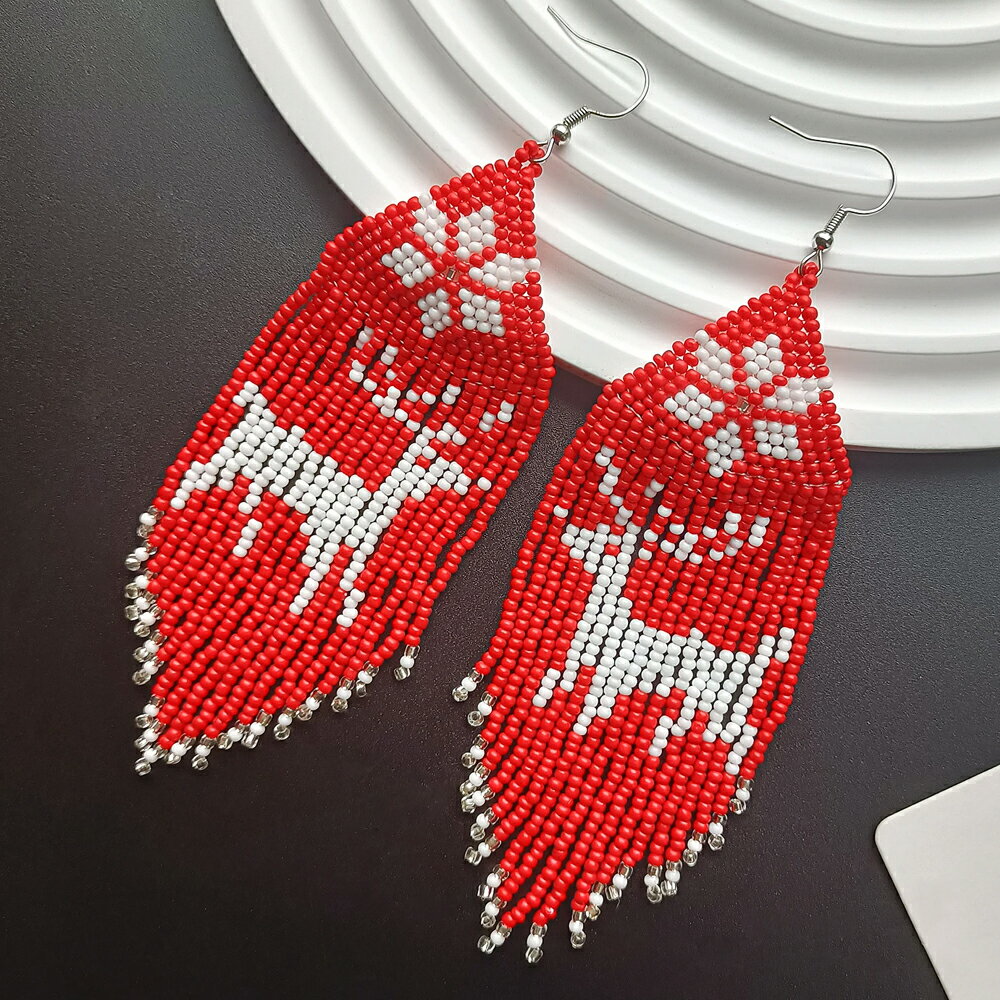 Colorful Beaded Bohemian Fashion Earrings (Nordic) 1 Pair 20G 20 Gauge 20g Reindeer Deer Christmas Snowflake Winter Red Men's Women's Genderless Handmade Hook Earrings Indian Jewelry Large Long Gift