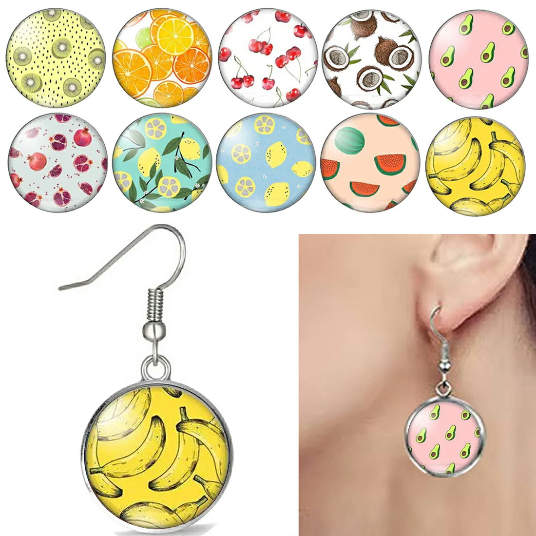 [패션 귀걸이 20G] 과일 스테인레스 귀걸이 1 개 판매 서지컬 스테인레스 316L 20 게이지 맨즈 레이디스 선물 후크 귀걸이 과일 키위 오렌지 그레이프 과일 체리 사쿠람보 아보카도 석류 레몬