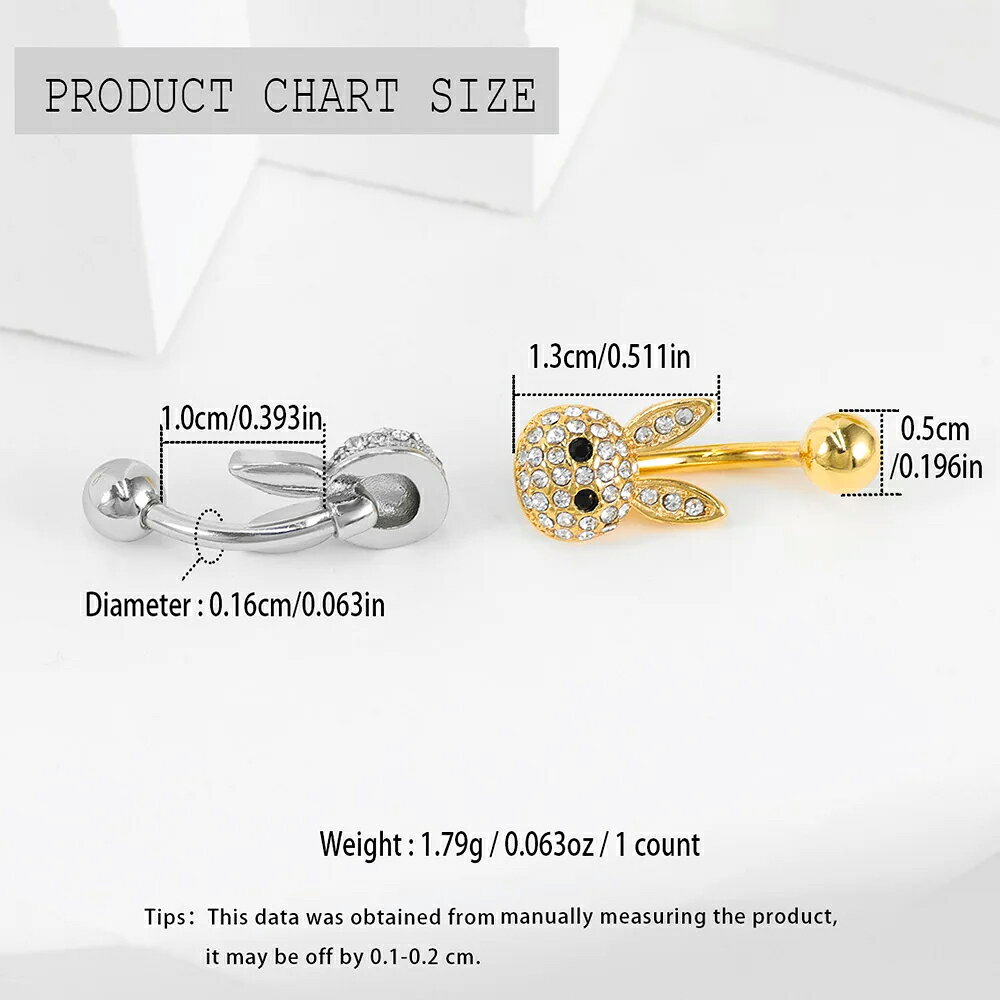 [14G ヘソピアス ボディピアス ] クリスタルバニーへそピアス 14g 14ゲージ シルバ...