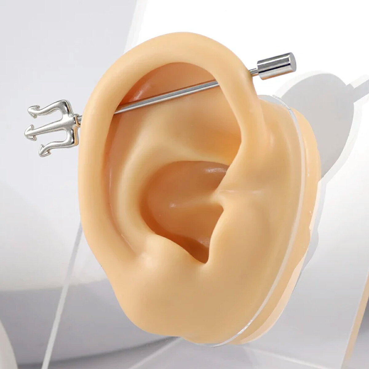 [16G インダストリアル 長いバーベル] デビルフォーク ボディピアス ストレートバ...