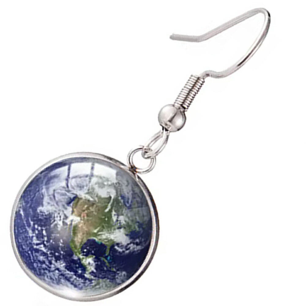 [Fashion Earrings 20G] Blue Earth Stainless Steel Earring / Sold Individually (Single Earring) Surgical Stainless Steel 316L 20 Gauge Men's Women's Globe Map World Map Geography Teacher Realistic Funny Popular Boyfriend Girlfriend Gift Hook Earrings Round Shape