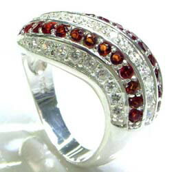 Cubic Zirconia - アンヂュレージュエルリング(レッドxクリスタル) サイズ/15号/21号 スターリングシルバー シルバー925 指輪 高級 メンズ レディース 男性 女性 プレゼント 925刻印あり ペアリング シルバーリング パベ ジルコニア クリア キラキラ ストーン 石付き 赤色 アーチ カーブ