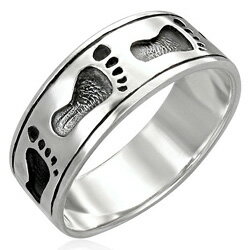 Silver - フットスタンプ シルバーリング サイズ/33号 スターリングシルバー シルバー925 指輪 高級 メンズ レディース 男性 女性 プレゼント 925刻印あり ペアリング シルバーリング 足跡 足形 赤ちゃん 面白い ユニーク サイズが大きい