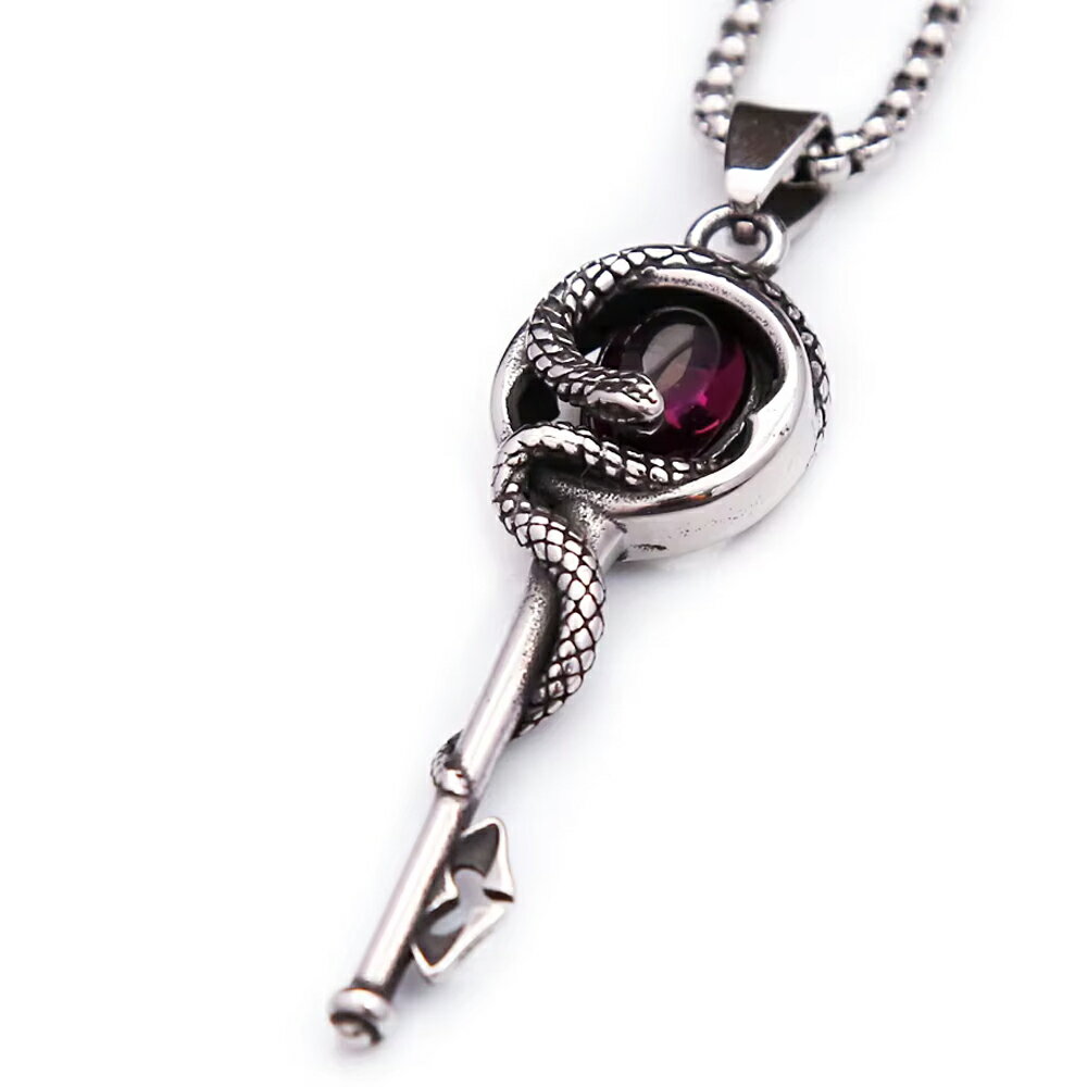 Amethyst Stone Snake Key Stainless Steel Necklace (60cm Stainless Steel Chain Included) Necklace Chain Included Pendant Top Surgical Stainless Steel 316L Men's Women's Choker Necklace Natural Stone Amethyst Snake Key Padlock Lock Gift Anniversary