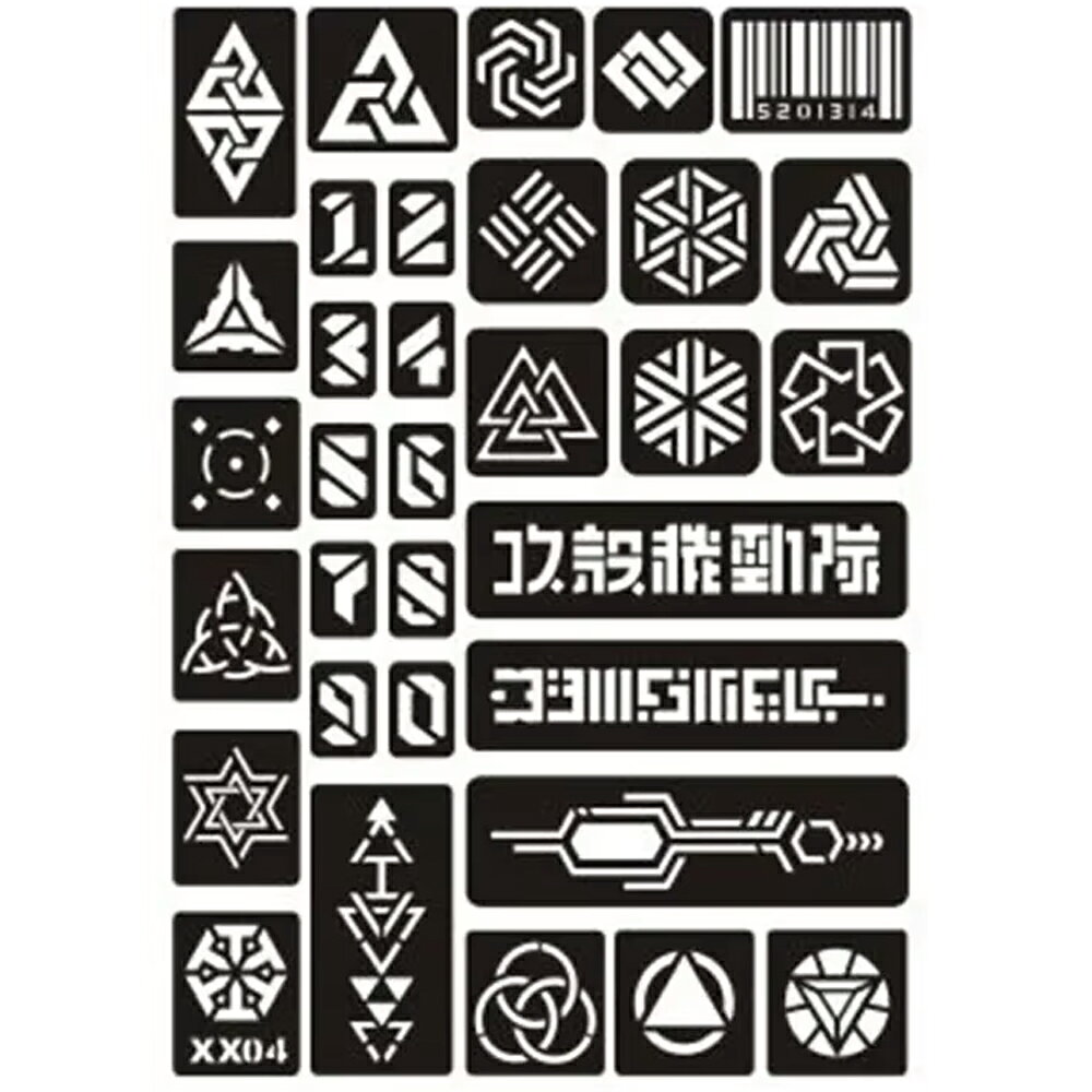 ステンシルシートステッカー（XX04） 1シート販売 手 足 ハンド 顔 フェイス フット 背中 肩 腕 腹 ヘナタトゥー シール 貼る シール ボディーペイント 入れ墨 入墨 刺青 トライバル 型紙 フェイクタトゥー メンズ レディース 男性 女性 シール 簡単 セルフ 自分で