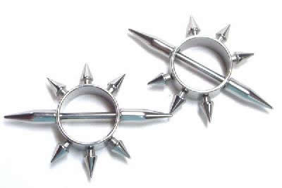 [ 14G ニップル 乳首 ] マルチスパイクニップルピアス ストレートバーベル シールド 14ゲージ 胸 乳輪 ボディピアス メンズ レディース サージカルステンレス316L ボディーピアス 乳首ピアス ジュエリー アクセサリー 別売り16Gに変更可能