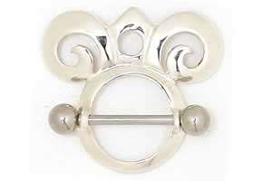 [ 14G ニップル 乳首 ] シルバー925 エンブレムニップルピアス ストレートバーベル シールド 14ゲージ 胸 乳輪 ボディピアス メンズ レディース サージカルステンレス316L ボディーピアス 乳首ピアス 百合の紋章 リリーエンブレム ユリ 別売り16Gに変更可能