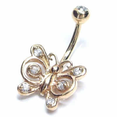 14金バタフライジュエルへそピアス 14G 14ゲージ 臍ピアス ヘソピアス ボディピアス 大人 本物の金 K14 イエローゴールド 高級 プレゼント ギフト ...