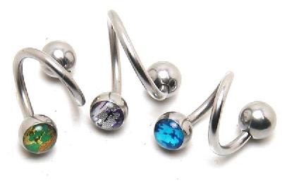 [ 14G スパイラルバーベル ] カモフラージュ スパイラル ツイストバーベル 14ゲージ 14GA ボディピアス サージカルステンレス316L メンズ レディース ひねり スクリュー スクリュウ ネジボール へそ 耳 軟骨 クチ 口 臍 ヘリックス 回転 グルグル 巻く 迷彩 グリーン ブルー