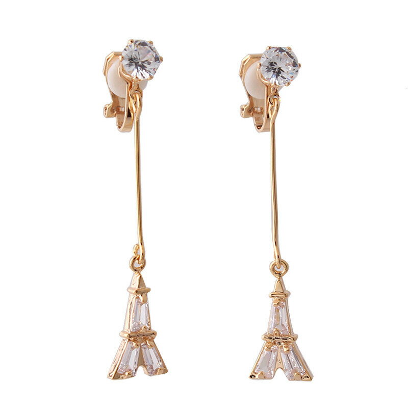 ロングタワーゴールドイヤリング(1ペア) 両耳 ジルコニア ラインストーン レディース イヤーカフ イヤークリップ はさむ 挟む 結婚式 発表会 パーティ プレ...