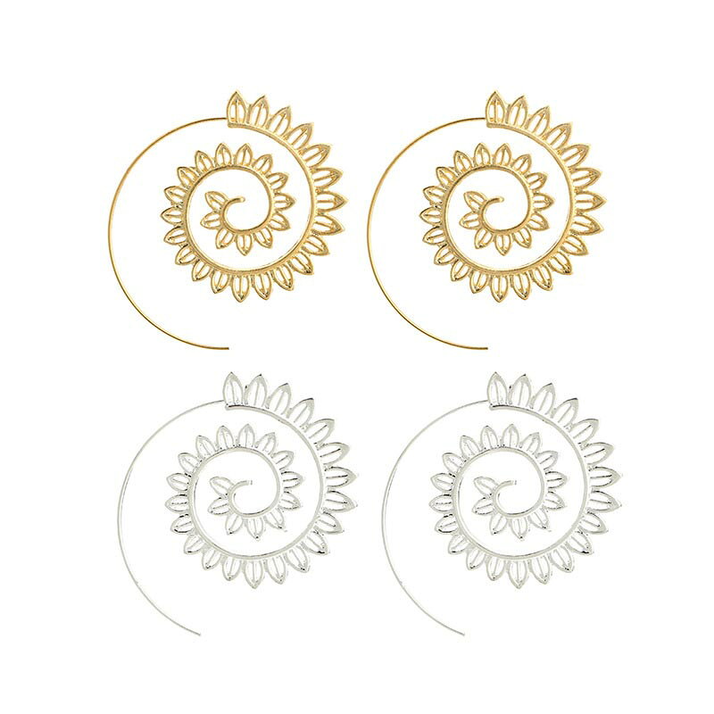 ボヘミアンリーフスパイラルリングピアス 1ペア販売 ゴールド 金色 シルバー 銀色 ...