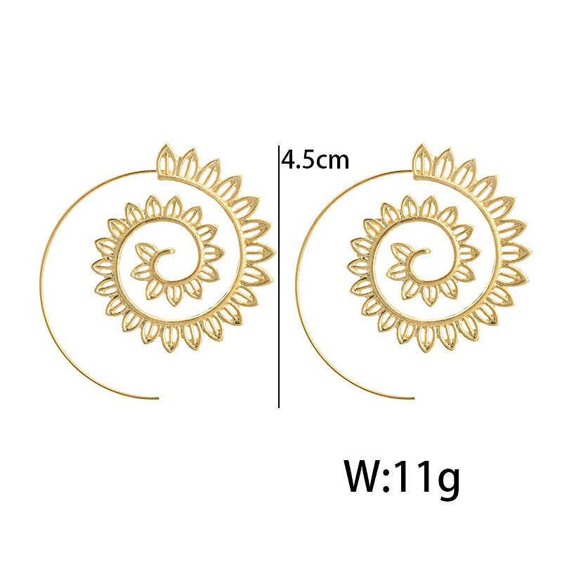 ボヘミアンリーフスパイラルリングピアス 1ペア販売 ゴールド 金色 シルバー 銀色 ...