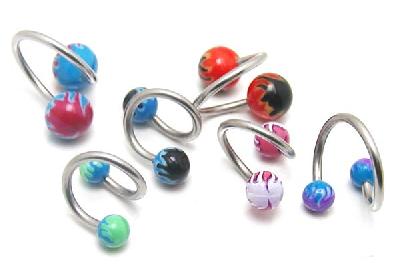 [ 14G スパイラルバーベル ] ファイヤーボール スパイラル ツイストバーベル 14ゲージ 14GA ボディピアス サージカルステンレス316L メンズ レディース スクリュー ネジボール へそ 耳 軟骨 クチ 口 臍 ヘリックス 巻く 炎 トライバル アクリル プラスチック プラスティック