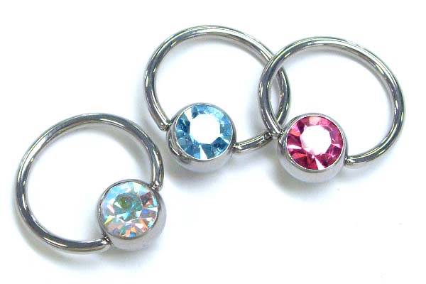 ジュエルタイプのキャプティブビーズビーズリング 14ゲージ 14G ジルコニアボールの大きさ:8mm ボディピアス リング型 サージカルステンレス316L メン...