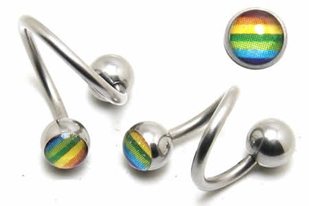 [ 14G スパイラルバーベル ] レインボー スパイラル ツイストバーベル 14ゲージ 14GA ボディピアス サージカルステンレス316L アレルギー メンズ レディース 回る スクリュー スクリュウ ネジボール へそ 耳 軟骨 クチ 口 臍 ヘリックス 回転 クルクル 巻く 虹