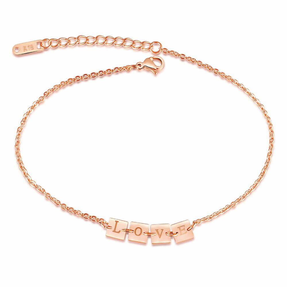 ラブパネルピンクゴールドステンレスアンクレット サージカルステンレス316L メンズ レディース ペア ブレスレット 裸足 素足 足首 サンダル 手首 フットチ...