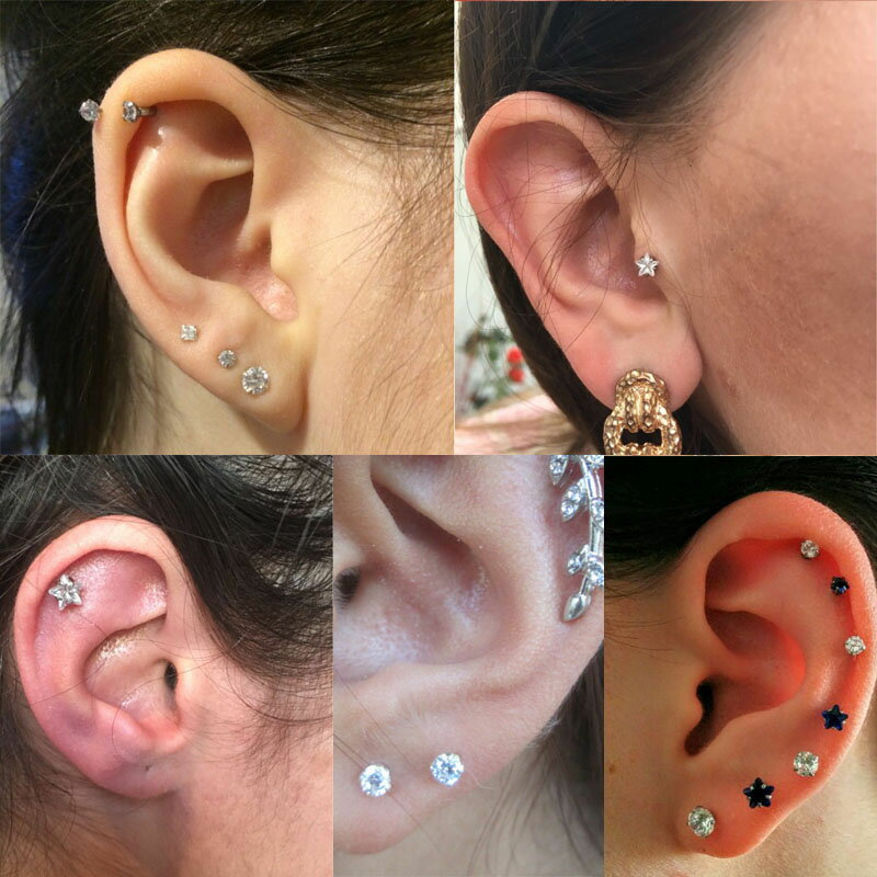 [16G 内ネジ 立て爪 ボディピアス] 3mm スター スクエア 丸型 ハート クリスタル ラブレット 16ゲージ サージカルステンレス316L メンズ レディース 耳 軟骨 ヘリックス トラガス アンテナ ジルコニア リップ 口ピアス クチ 逆ネジ インターナル 立爪 星 四角形 丸型 小さい
