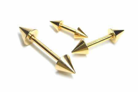 [ 14G 金メッキ ] ゴールド ストレートバーベル コーンヘッド 14ゲージ ボディピアス サージカルステン..