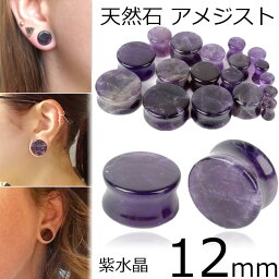 [ 12mm 天然石 ボディピアス ] アメジストプラグ 12.0mm ボディーピアス 金属アレルギー メンズ レディース ストーン ダブルフレア 耳 紫水晶 パープル 紫色 パワーストーン ボヘミアン インディアンジュエリー 宝石 アメシスト ヒーリングストーン キャチなし ハーフインチ