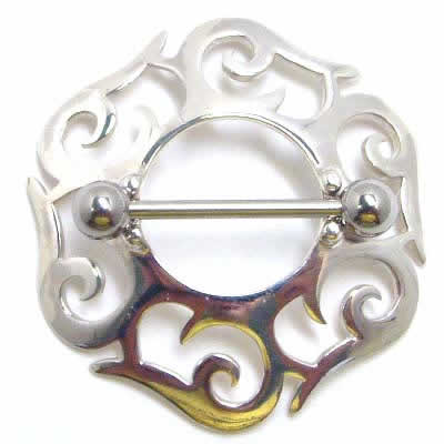 [ 14G ニップル 乳首 ] トライバルニップルピアス ストレートバーベル シールド 14ゲージ 胸 乳輪 ボディピアス メンズ レディース サージカルステンレス316L ボディーピアス 乳首ピアス ボールタイプ 外ネジ おしゃれ 男性 女性 プレゼント ギフト 高級 上品 クリスマス