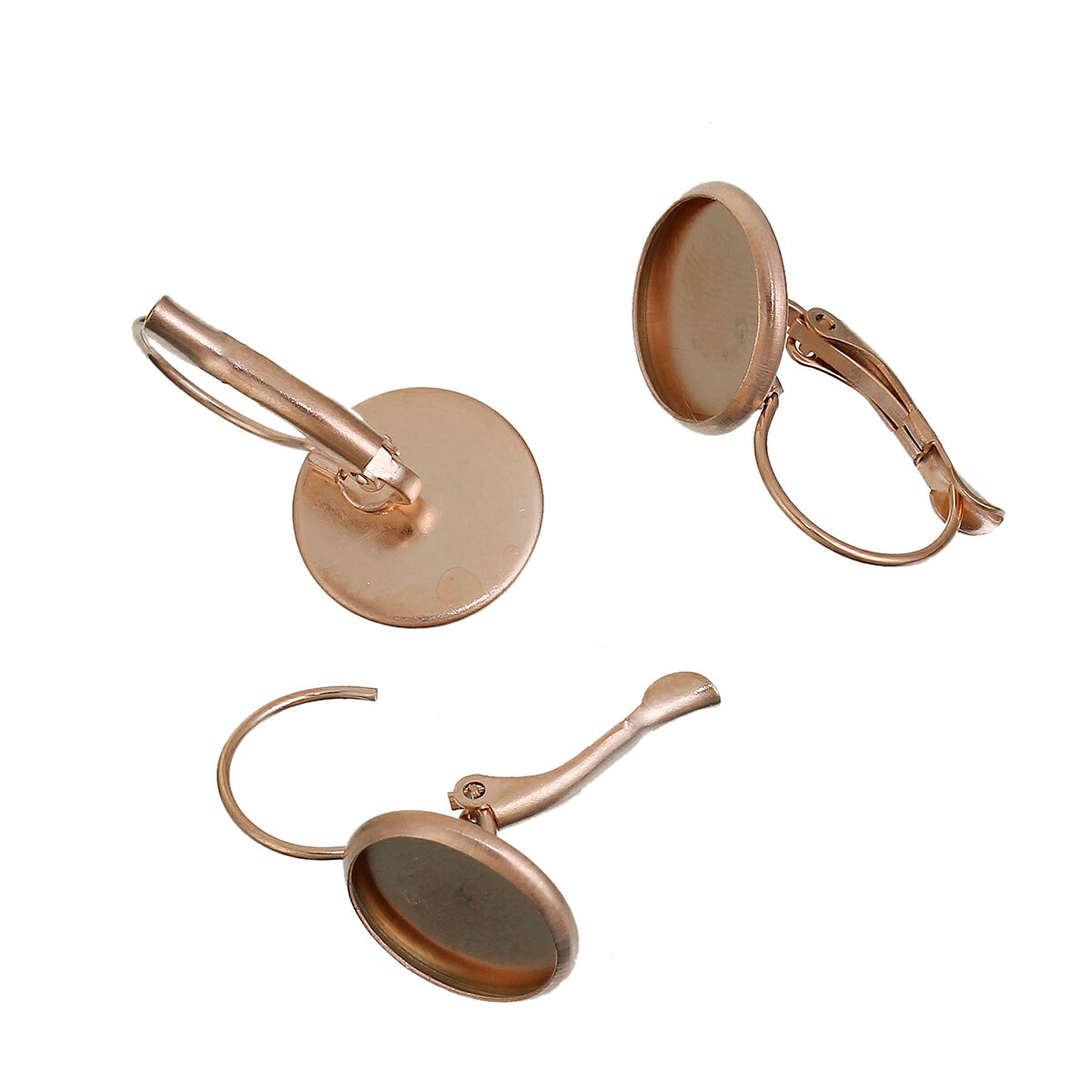 ピアス専門ショップGreen Piercingのピンクゴールド10mmミール皿台座付きステンレスレバーバック 1個販売 DIY 手作り ハンドメイド ステンレスピアスパーツ フープリング リングピアス フープピアス 金具 バラ売り 卸販売 フリマ フックパーツ 材料 フックピアス 写真 カボション ストーン ガラス 金具｜アングル2