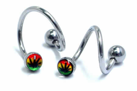 [ 16G スパイラルバーベル ] ラスタカラー ガンジャ スパイラル ツイストバーベル 16ゲージ 16GA ボディピアス サージカルステンレス316L メンズ レディース ひねり スクリュー スクリュウ ネジボール へそ 耳 軟骨 クチ 口 臍 ヘリックス 回転 グルグル 巻く マリファナ
