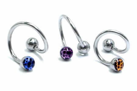 [ 16G スパイラルバーベル ] レパード スパイラル ツイストバーベル 16ゲージ 16GA ボディピアス サージカルステンレス316L メンズ レディース ひねり スクリュー スクリュウ ネジボール へそ 耳 軟骨 クチ 口 臍 ヘリックス 回転 グルグル 巻く ヒョウ柄 豹柄 アニマル柄