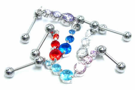 [ 細い 16G ボディーピアス ストレートバーベル] ドロップジュエルチャーム 16ゲージ 16Ga ボディピアス サージカルステンレス316L 揺れる メンズ レディース ジルコニア ラインストーン ヘリックス 軟骨 トラガス ネジボール アンテナヘリ 耳たぶ 丸型3連 3つ 3個 トリプル