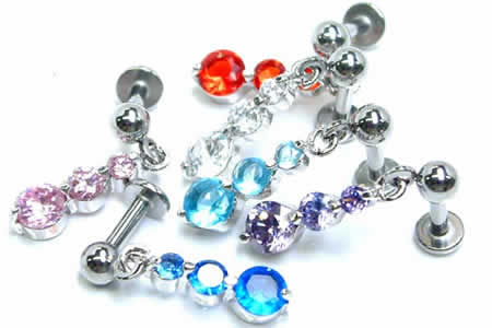 [ 14G 軟膏 揺れる ボディピアス ] ドロップジュエルチャームラブレット 14ゲージ 14Ga サージカルステ..
