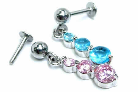 [ 16G 軟膏 揺れる ボディピアス ] ドロップジュエルチャームラブレット 16ゲージ 16Ga サージカルステンレス316L ボディーピアス 軟骨 ヘリックス トラガス アンテナ リップ メンズ レディース チャーム ラインストーン ジルコニア 高級 平ら フラット 3個 3連 トリプル