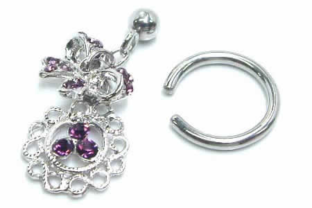 [16G 14G CBR型 ボディピアス] リボンレースチャーム キャプティブビーズリング 1個販売 16ゲージ 14ゲージ 16g 14g サージカルステンレス316L キャプティブリング リング レディース へそピアス 軟骨 乳首 耳 ヘリックス 揺れる ボディーピアス ラインストーン