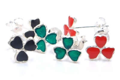 [シルバーピアス]カラークローバースタッドピアス/1ペア販売 両耳 三つ葉 ミツバ キャッチピアス シルバー925 ストーン 天然石 スターリングシルバー メンズ レディース 高級 オリジナル 耳 軟骨 20G 20ゲージ