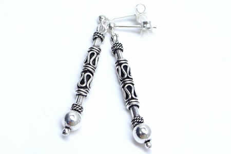 ［シルバーピアス］ダブルエスニックロングピアス/1ペア 両耳 キャッチピアス シルバー925 スターリングシルバー メンズ レディース ロングチャーム 揺れる 高級 結婚式 発表会 入学式 卒業式 パーティジュエリー 20G 20ゲージ オリジナル