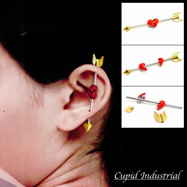 ［14G インダストリアル 長いバーベル］キューピッド ストレートバーベル 14ゲージ ボディピアス メガ..