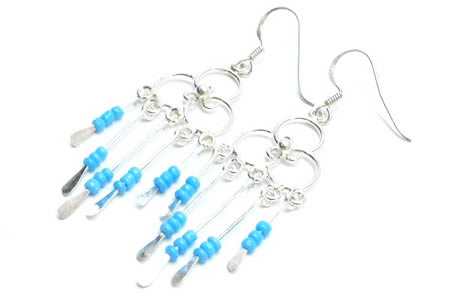 トリプルリングストーンフックピアス/1ペア 両耳 シルバーピアス アメリカンピアス フック型 シルバー925 スターリングシルバー メンズ レディース 揺れる 22G 22ゲージ ターコイズブルー ビーズ 水色 大きい ワイヤー 手作り 本物 銀のピアス 高級 プレゼント